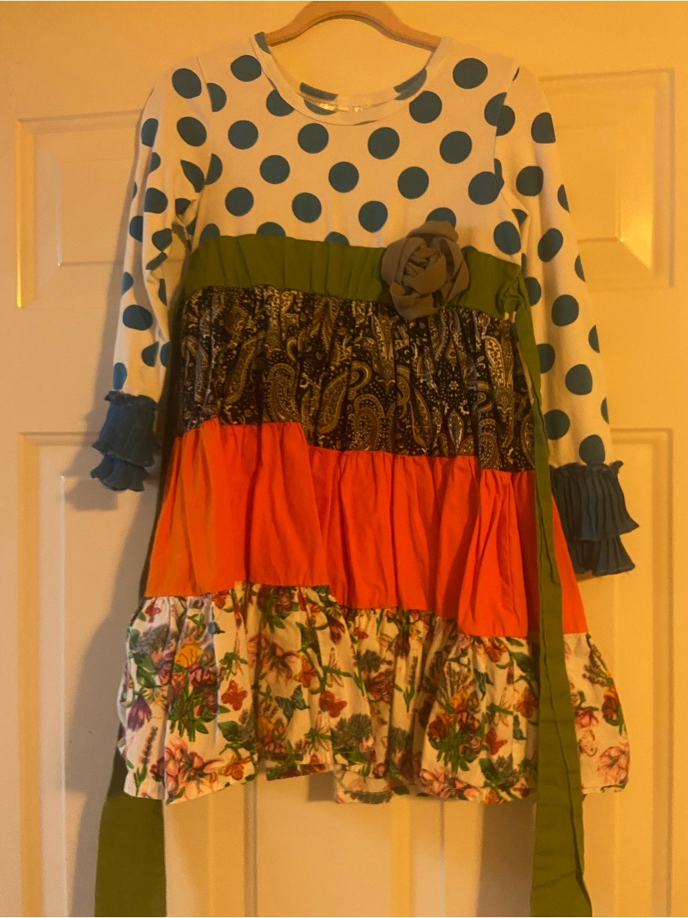 Daisy White & Teal Polka Dot Tiered Mixed-Print Dress